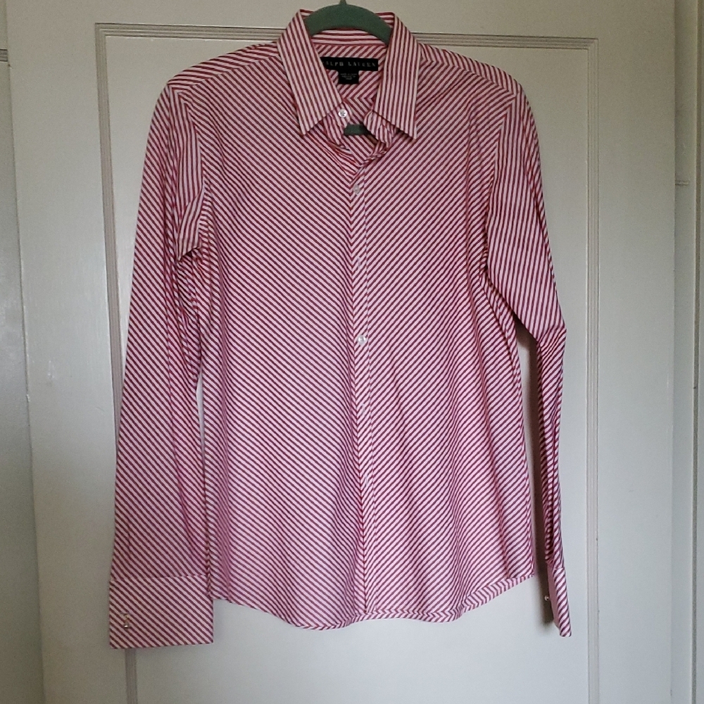 Ralph Lauren Red and White Striped Button Down‎ Shirt Size 12